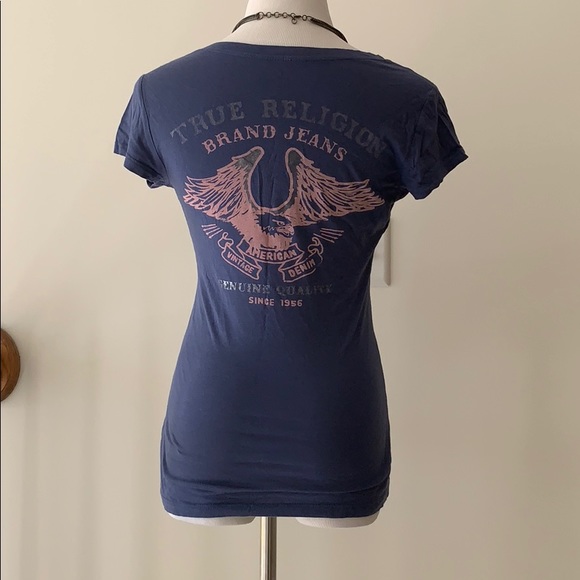 True Religion Women’s tee T-shirt blue and pink - Picture 3 of 5